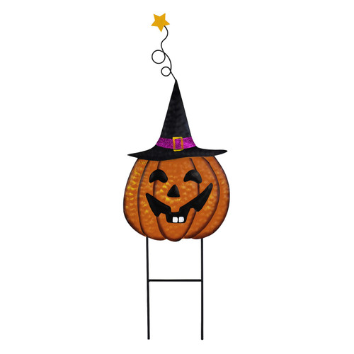 Linfevisi Metal Halloween Garden Stakes Halloween Yard Sign Stakes Halloween Pumpkin Decorations Metal Jack-O'-Lantern Stakes Trick-or-Treating Outdoor Decorative Pumpkins Halloween Garden Decorations Outdoor (C)