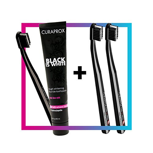 Curaprox Black is White Toothpaste Charcoal Whitening Set + CS 5460 Toothbrush Duo Pack