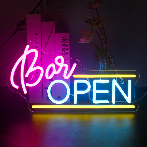 WX&YH Bar Open Neon Sign - Led Sign 10 Dimmable Open Neon Signs for Wall Decor, Open Bar Neon Lights Signs for Bar Pub Store Cafe Shop Party Club Restaurant Shop Open Sign Bar Lights Decor Gifts