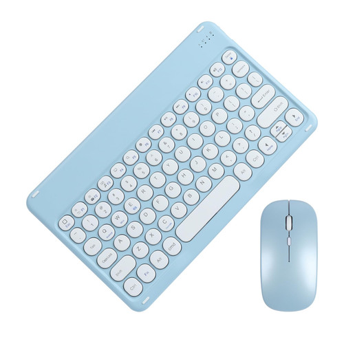 JVZODN Ultra Slim Bluetooth Keyboard and Mouse Combo for iPad, Rechargeable Compact Wireless Keyboard Mouse Set for iPad pro/iPad Mini/iPad Air Mac OS, Android Windows iOS (Blue-Round Key)