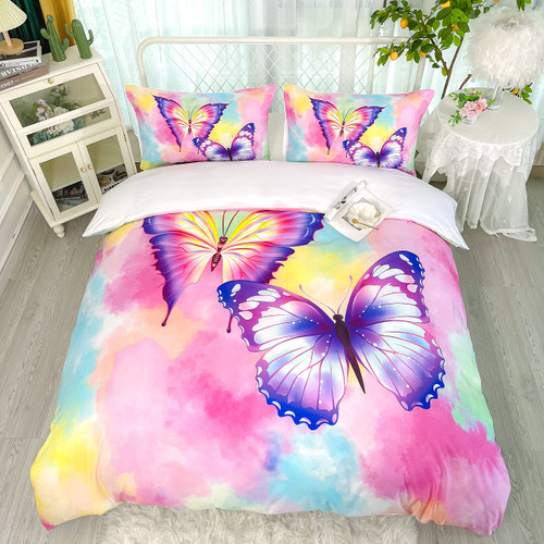 CVHOUSE Butterfly Duvet Cover Set King Size,Butterfly Bedding Set,Butterflies Printed Comforter Cover Set for Girls Kids Teens,1 Quilt Cover 2 Pillowcases 3 Piece
