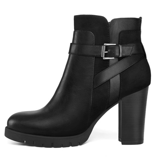 mysoft Women's Ankle Boots Chunky Stacked Heel Zipper Booties
