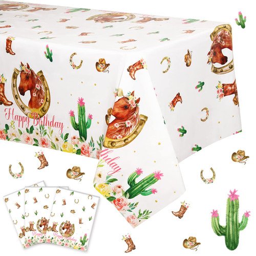 Fangleland 3 Pack Horse Themed Tablecloths, Wild Racing Horse Western Cowgirl Table Covers, Pink Tablecloths Birthday Party Decorations for Girls Fangleland 3 Pack Horse Themed Tablecloths, Wild Racing Horse Western Cowgirl Table Covers, Pink Tablecloths Birthday Party Decorations for Girls