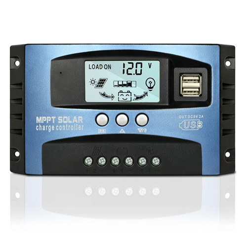 100A MPPT Solar Charge Controller, 12V 24V Dual USB Solar Panel Battery Intelligent Regulator with LCD Display, Auto Parameter Adjustable, Timer Setting, Multiple Load Control Modes