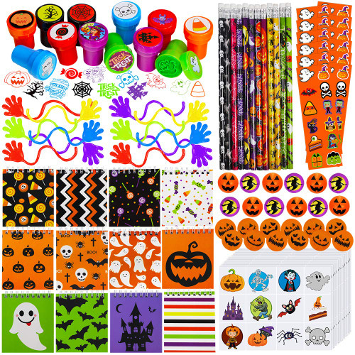 Winlyn 96 Set Halloween Stationery Toy Assortment Halloween Prizes Rewards Bulk for Kids Halloween Party Favors Supplies School Classroom Rewards Prizes Trick or Treat Goodie Bags Halloween Miniatures
