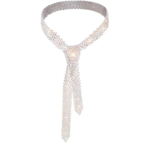 Glamorstar Rhinestone Neck Tie Gift for Women Silver