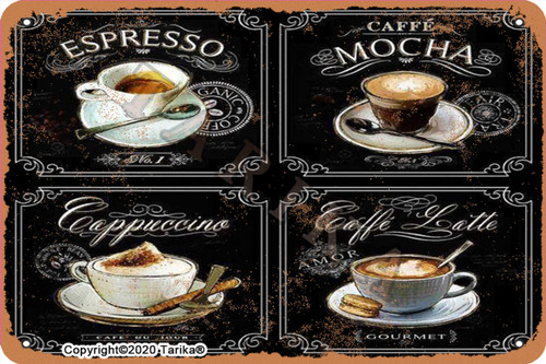Espresso Mocha Cappuccino Coffee Latte Vintage Look 8X12 Inch Tin Decoration Poster Sign for Home Kitchen Bathroom Farm Garden Garage Inspirational Quotes Wall Decor