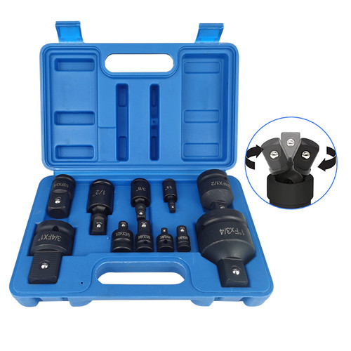 11pcs Impact Adapter and Reducer Set and Universal Joint Swivel Socket Adapter Set, 1/4" 3/8" 1/2" 3/4" Drive Socket Adapter Set with Durable Case