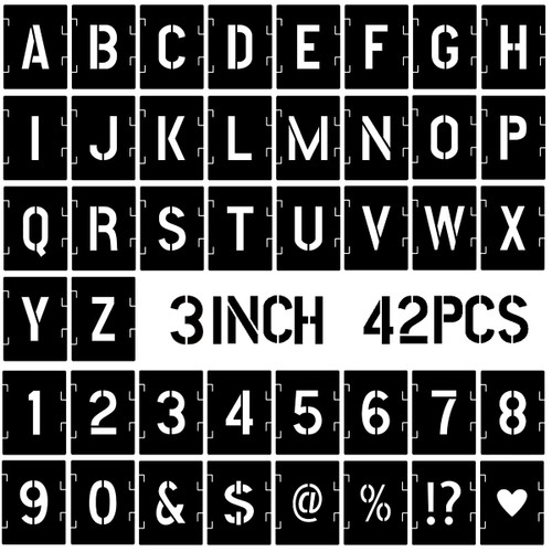 3 Inch Letter Stencils Symbol Numbers Craft Stencils, 42 Pcs Alphabet Stencils Letter Stencil Interlocking Stencil Kit Reusable Plastic Stencils Letters and Numbers Stencil Kit