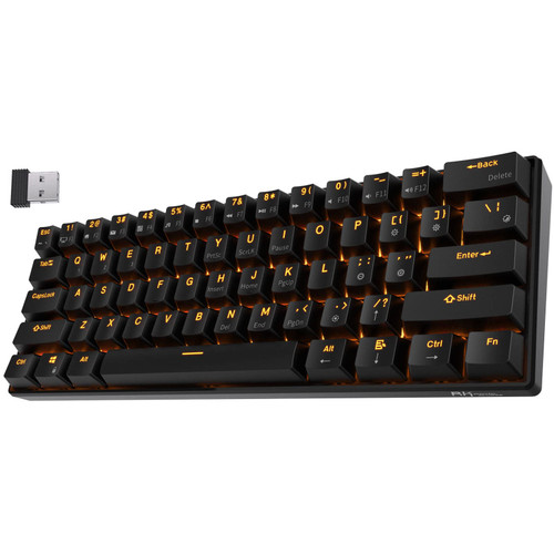 RK ROYAL KLUDGE RK61 Wireless 60% Triple Mode BT5.0/2.4G/USB-C Mechanical Keyboard, 61 Keys Bluetooth Mechanical Keyboard, Compact Gaming Keyboard with Software (Hot Swappable Red Switch, Black)