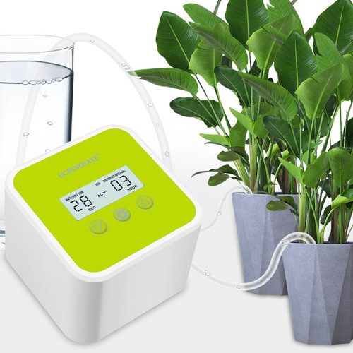 Upgraded LCD Indoor Drip Irrigation System, Automatic Plant Watering Devices Drip Irrigation Kit for Potted Plants, Potted Houseplants Self Watering System with Digital Programmable Water Timer