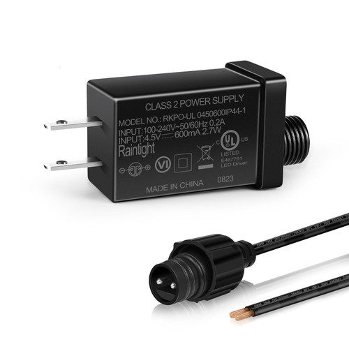 4.5V 2.7W 0.6A Class 2 Power Supply, AC to DC Low Voltage Transformer, IP44 Inflatable Power Adapter for LED Strip Lights, Christmas Decor Light, Indoor/Outdoor Use, UL Listed