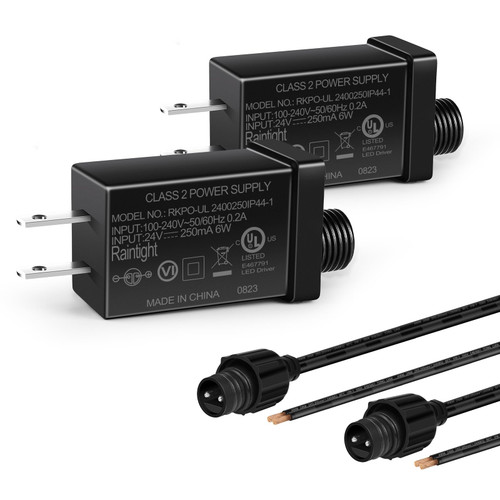 24V 6W 0.25A Class 2 Power Supply 2 Pack, AC to DC Low Voltage Transformer, IP44 Inflatable Power Adapter for LED Strip Lights, Christmas Decor Light, Indoor/Outdoor Use, UL Listed