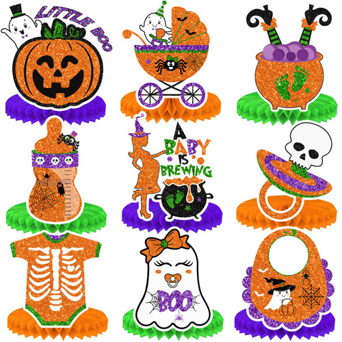 Halloween Baby Shower Decorations, 9Pcs A Baby is Brewing Baby Shower Honeycomb Centerpiece 3D Double Sided Table Topper Decorations for Halloween Halloween Gender Reveal Boy and Girl Pregnancy Celebration Halloween Baby Shower Decorations, 9Pcs A Baby is Brewing Baby Shower Honeycomb Centerpiece 3D Double Sided Table Topper Decorations for Halloween Halloween Gender Reveal Boy and Girl Pregnancy Celebration