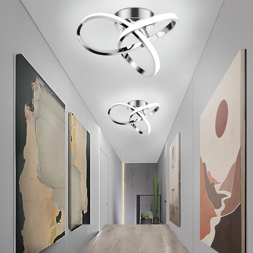 Acrylic LED Ceiling Light Fixture, Modern 2400LM Hallway Semi Flush Mount Ceiling Light Fixture, Dimmable 24W 5000K Daylight White Silver LED Ceiling Light for Kitchen Bathroom Bedroom Living Room