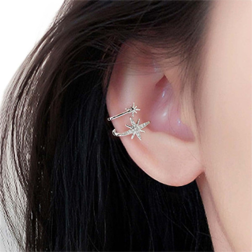 WZNBBOY 925 Sterling Silver Starburst Ear Cuff Earrings Boho Crystal Northstar Non Piercing Earrings Dainty Hexagram CZ Ear Clip Wrap Around Sparkling Star Cartilage Cuff Earrings for Women