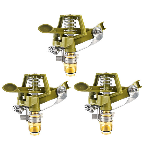 Brass Impact Water Sprinkler Head: 3 Pieces 1/2 Heavy Duty Water Sprinkler Head, Sprinkler Head with Nozzles, Adjustable 0-360 Degrees Impulse Sprinkler Head for Yard, Lawn and Grass Irrigation