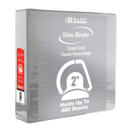 BAZIC 3 Ring Binder 2" View Binders Slant D Ring Organizer - Grey, Hold 480 Sheets Paper, for School Office Home, 1-Count