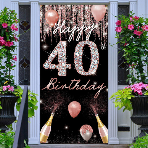 Happy 40th Birthday Door Backdrop Banner, 40th Birthday Decoration for Women Rose Gold, 40 Year Old Birthday Party Yard Sign Photo Booth Props Background Poster, Forty Bday Decor, Fabric, PHXEY Happy 40th Birthday Door Backdrop Banner, 40th Birthday Decoration for Women Rose Gold, 40 Year Old Birthday Party Yard Sign Photo Booth Props Background Poster, Forty Bday Decor, Fabric, PHXEY