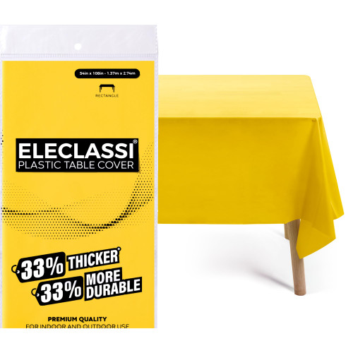 Eleclassi Yellow 12 Pack Premium Disposable Plastic Tablecloth 54 x 108 in - Plastic Table Cloths for Parties Disposable Tablecloth for Rectangle Tables Up to 8 Ft - Rectangle Tablecloth