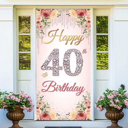 HTDZZI 40th Birthday Door Backdrop Banner, Happy 40th Birthday Decoration Women, Rose Gold 40th Birthday Party Yard Sign Poster, Pink Floral 40 Year Birthday Photo Booth Props Decor, Fabric, Sturdy HTDZZI 40th Birthday Door Backdrop Banner, Happy 40th Birthday Decoration Women, Rose Gold 40th Birthday Party Yard Sign Poster, Pink Floral 40 Year Birthday Photo Booth Props Decor, Fabric, Sturdy