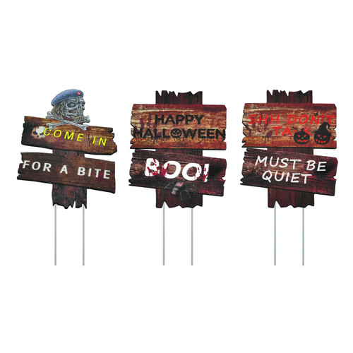 Abrihome Halloween Decorations Outdoor Yard Signs 17" * 12" Warning Yard Sign for Halloween 3 Pack Halloween Beware Signs for Outdoor Lawn Garden