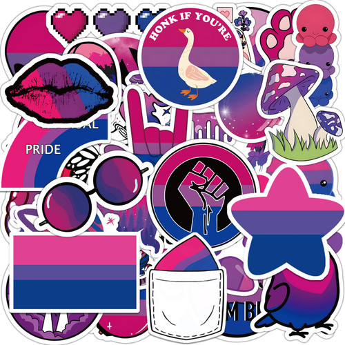 MEPLUM Bisexual Pride Stickers, 60 Pcs Bisexual Pride Stickers Bulk for Bisexual Pride Stuff, Waterproof Vinyl LGBTQ Bi Pride Stickers Pack, Bisexual Gift Bisexual Pride Accessories Decorations