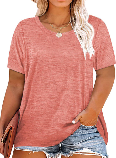 Plus Size Summer T Shirts Women Tops Short Sleeve Round Neck Casual Loose Fit Tee Tshirts Tunic 2X Coral