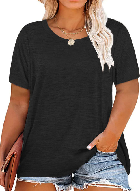 Plus Size Summer T Shirts Women Tops Short Sleeve Round Neck Casual Loose Fit Tee Tshirts Tunic 3X Black