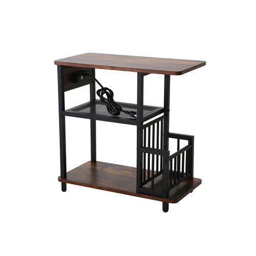 BplusZ Side Table with USB Ports and Outlets End Table with Charging Station, Sofa Couch Table Bedside Table for Living Room Bedroom, Narrow Nightstand with Storage Shelves for Small Space Brown