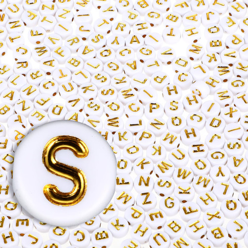 1200 Pcs Letter Beads Gold Acrylic Letter Beads White Letter Beads for Bracelets Round Alphabet Beads A-Z Alphabet Flat Letter Beads for Jewelry Making and DIY Bracelets Necklaces Key Chains (4x7mm)