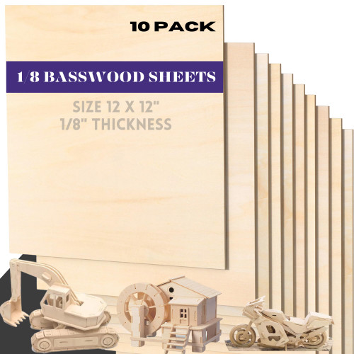 10 Pack Basswood Sheets 1/8, Basswood Plywood-12 x 12 inch 3mm Plywood Sheets Unfinished Balsa Wood Sheet for Laser Cutting, Carving, Engraving, Wood Burning, Painting, Models, DIY Projects 10 Pack Basswood Sheets 1/8, Basswood Plywood-12 x 12 inch 3mm Plywood Sheets Unfinished Balsa Wood Sheet for Laser Cutting, Carving, Engraving, Wood Burning, Painting, Models, DIY Projects