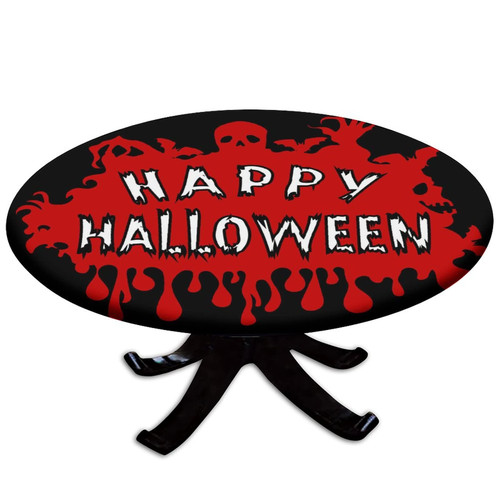 Atury Halloween Fitted Tablecloths Round, Happy Halloween Elastic Edge Polyester Decorate Tablecloths, Erasable Washable Table Cover for Kitchen Living Room, Fit for 36" Round Table