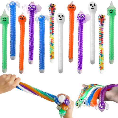 12 Pack Halloween Stretchy String Toys Filled with Water Beads, Fidget Sensory Squishy Toys for Kids Adults Stress Relief, Halloween Goodie Bag Filler Trick or Treat Prizes Party Favors