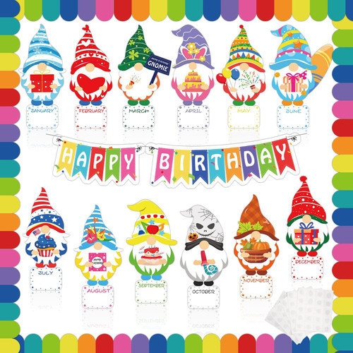 35pcs Classroom Bulletin Board Decorations Set - Happy Birthday Gnome Cutouts with Rainbow Border Trim Bulletin Decorations for Teacher School Classroom Bulletin Boards Wall Decor