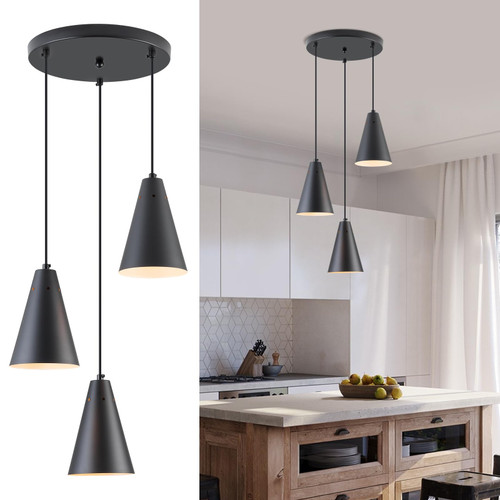 Dijiahua 3-Light Black Pendant Lights Fixtures,Adjustable Modern Chandelier for Kitchen Island, Industrial Hanging Lighting with Metal Cone Shade Pendant Ceiling Lamp Over Sink,Dining Room,Bedroom Dijiahua 3-Light Black Pendant Lights Fixtures,Adjustable Modern Chandelier for Kitchen Island, Industrial Hanging Lighting with Metal Cone Shade Pendant Ceiling Lamp Over Sink,Dining Room,Bedroom