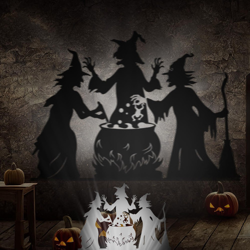 Halloween Witch Decorations Outdoor - 3pcs Witch Metal Yard Stakes, Witch Cauldron Sign Shadow Casters for Halloween Yard Garden Art Decor