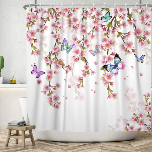 Polymiskls Pink Cherry Blossom Shower Curtain Butterfly Shower Curtain for Bathroom Decor,Spring Floral Bathroom Curtains Plum Flower Waterproof Shower Curtain with Hooks 72"x72" Polymiskls Pink Cherry Blossom Shower Curtain Butterfly Shower Curtain for Bathroom Decor,Spring Floral Bathroom Curtains Plum Flower Waterproof Shower Curtain with Hooks 72"x72"