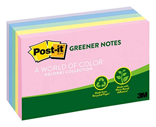 Post-it Greener Notes, 3 in x 5 in, Helsinki Collection, 5 Pads/Pack (655-RP-A)