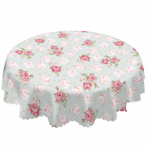 AOYEGO Pink Rose Table Cloth Chic Flowers Romantic Vintage Style Spring Round Tablecloth 60 Inch for Dining Room, Party, Banquet