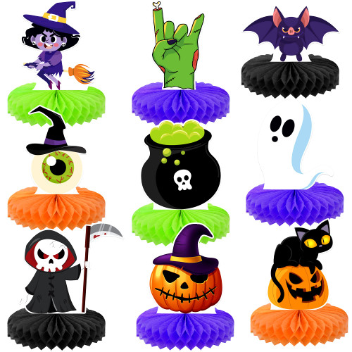 KatchOn, Scary Halloween Centerpieces for Tables - Pack of 9 | Halloween Table Centerpiece, Halloween Birthday Party Decorations | Halloween Honeycomb Centerpieces, Spooky Halloween Party Decorations