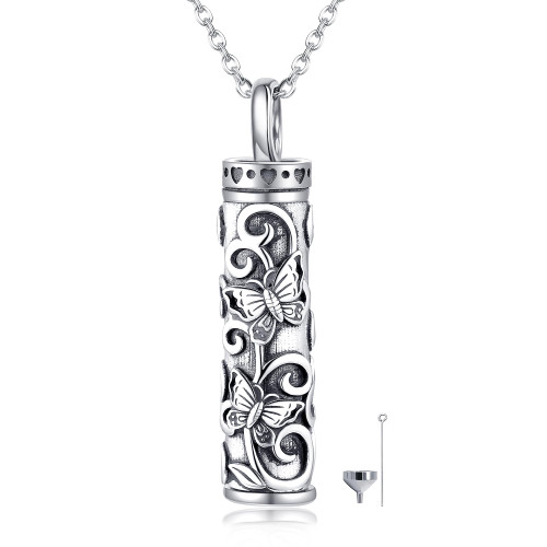 Butterfly Urn Necklace Sterling Silver Bar Butterfly Cremation Jewelry for Ashes Memory Jewelry for Women Men