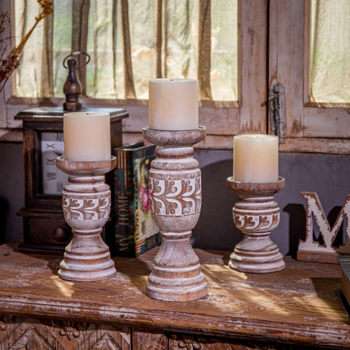 Candle Holder Set of 3, Farmhouse Votive Candle Holders for Pillar Candles, Wood Candlestick Holders Centerpiece Table Decorations, Decorative Candle Stand for Rustic Home Wedding Party Chistmas