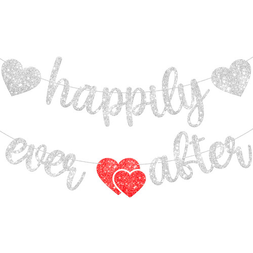 KatchOn, Silver Happily Ever After Banner - 10 Feet Pre-Strung | Glitter Happily Ever After Sign for Wedding Shower Decorations | Bridal Shower Banner | Bridal Shower Decorations | Wedding Decorations