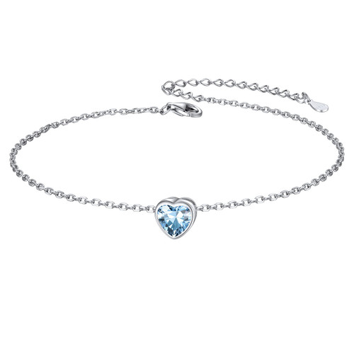 ChicSilver 925 Sterling Silver 6mm Heart March Birthstone Ankle Bracelets for Women Simple Dainty Foot Chains Summer Beach Anklet Jewelry