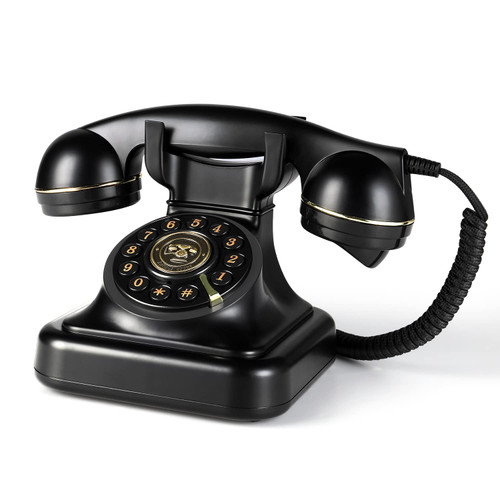 Retro Landline Phone 1960's Vintage Corded Dial Button Phone Classic Old Telephone Antique Phones with Redial Function for Home Office (Black)