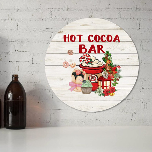 Round Metal Tin Sign Vintage Wall Decor Plaque Hot Cocoa Bar, 9x9 Inch for Home Garden Kitchen Bar Cafe Restaurant Garage Gifts Sign