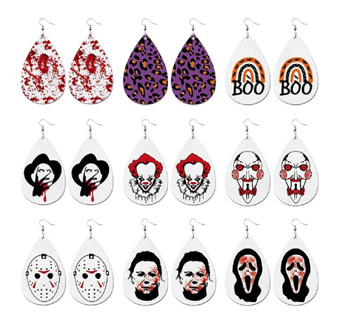 Halloween Earrings Faux Leather Earrings For Women Teardrop Drop Dangle Earrings Bulk Pumpkin Ghost Skull Earrings Halloween Gifts For Adult Kids -style 1