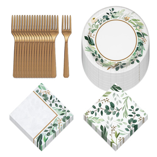 Eucalyptus Greens Garden of Love Bridal Party Supplies - Paper Dessert Plates, Beverage Napkins, and Forks (Serves 16) Eucalyptus Greens Garden of Love Bridal Party Supplies - Paper Dessert Plates, Beverage Napkins, and Forks (Serves 16)