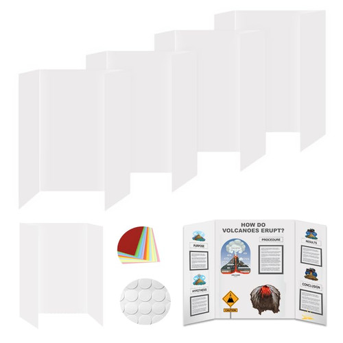 4 Pcs Small Tri-fold Poster Boards with Double Sided Tapes and Cardboard,21.2x13.8 inches,Corrugated Presentation Boards, Display Boards for School Project,Exhibitions,Business Presentation